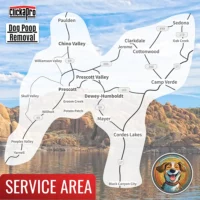 Clickapro pooper scooper service area. The service area includes: Prescott, Prescott Valley, Chino Valley, Williamson Valley, Jerome, Cottonwood, Sedona, Camp Verde, Black Canyon City and Village of Oak Creek