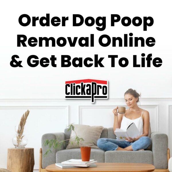 Woman Relaxing After Ordering Dog Poop Removal Online
