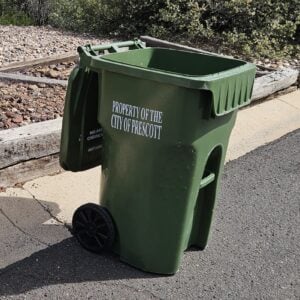 A recently collected trash bin in Prescott, AZ