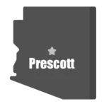 Clickapro Proudly Serves Prescott Arizona. A simple map of the State of Arizona with a star in the middle indicating the location of Prescott