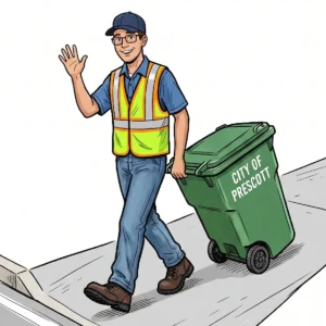 The Clickapro man rolling a bin out to the curb in Prescott Arizona